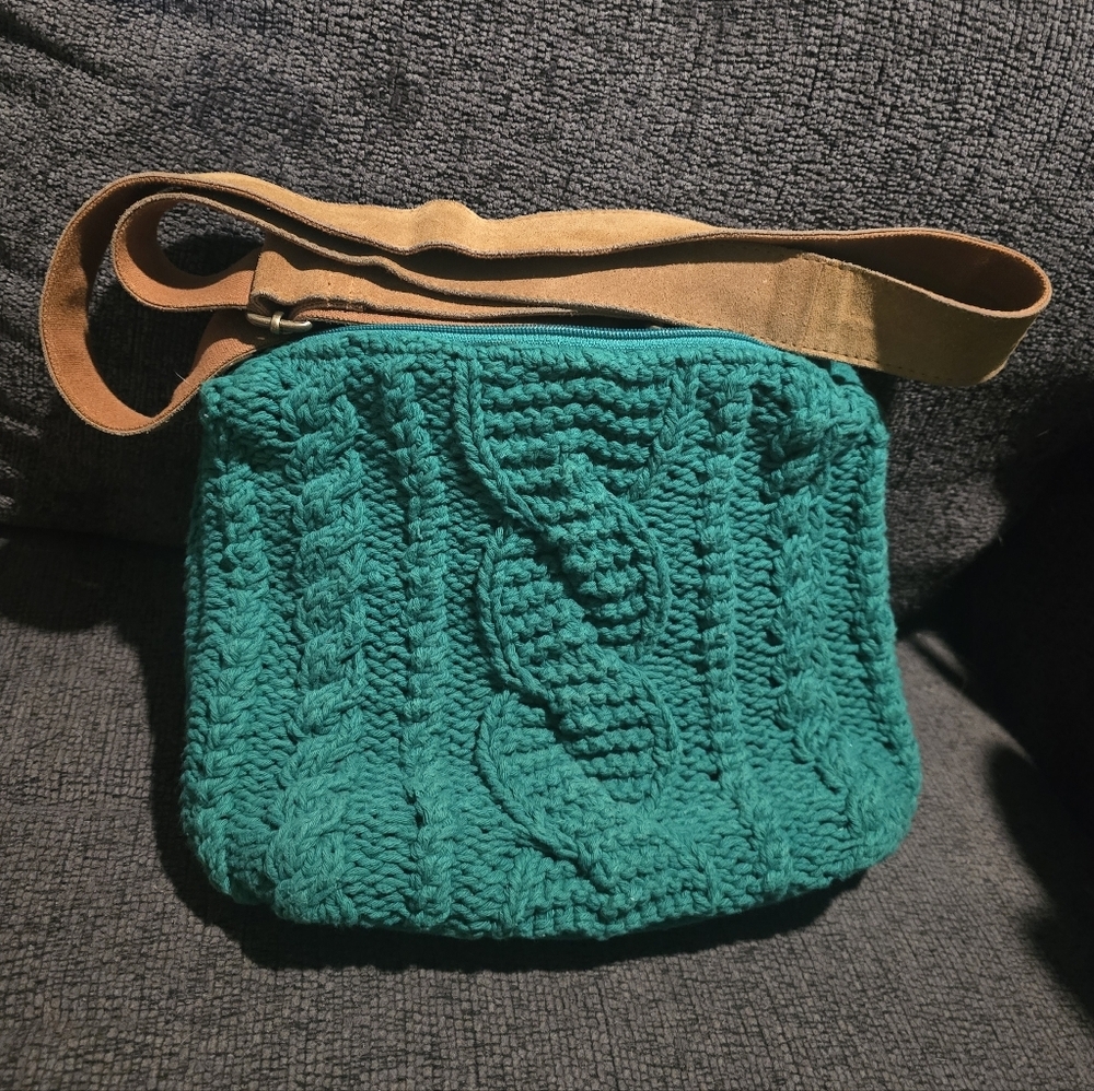Panache Apparel | Green Cable Knit Crossbody Purse